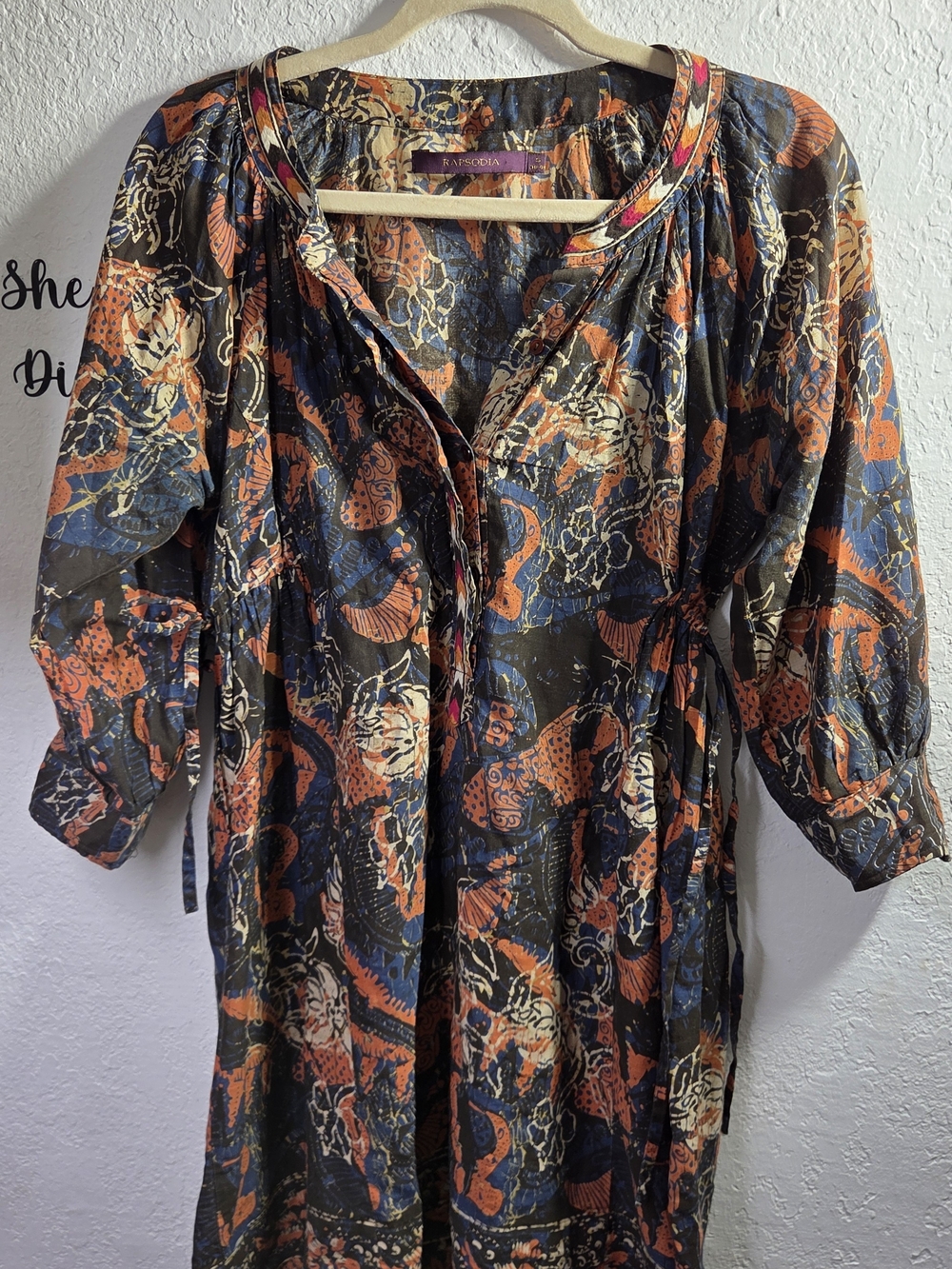 Rapsodia Argentina Luxury Dark Brown Gold Floral Crystal Beaded Tunic Blouse _ S